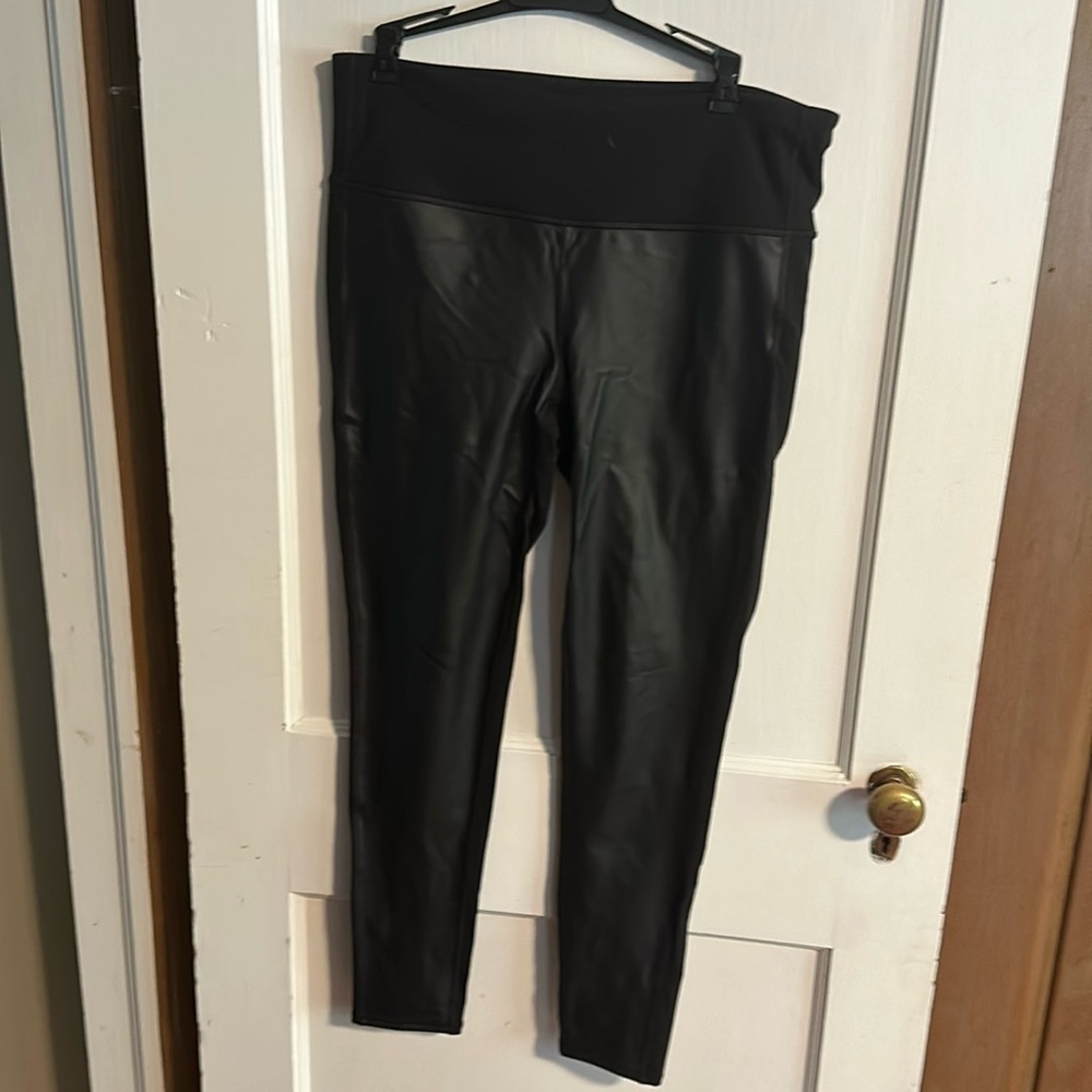 Black Athleta Leggings with faux leather accent